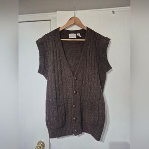 📍 VINTAGE Paulo Conti brown sleeveless cardigan virgin wool. Size L